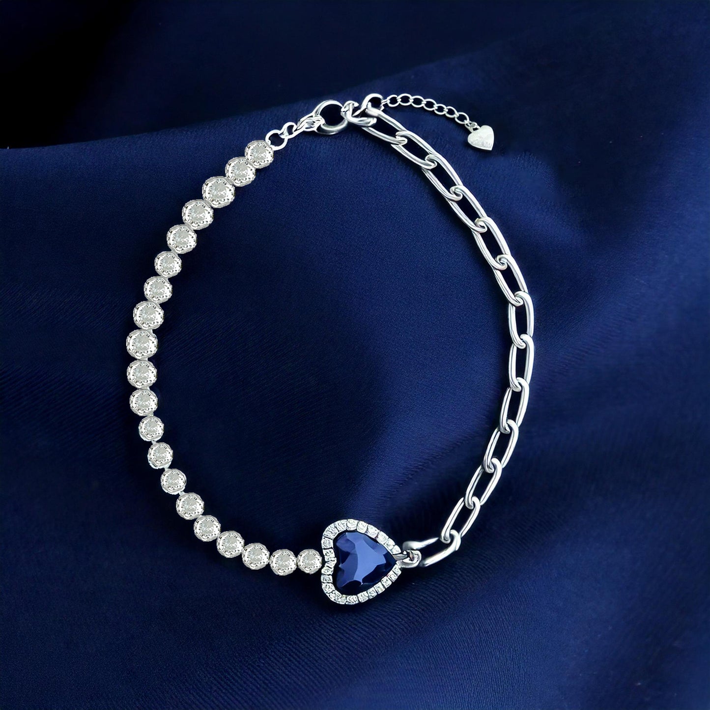 Heart Of The Ocean Silver Bracelet 6.5"+1.5" inch
