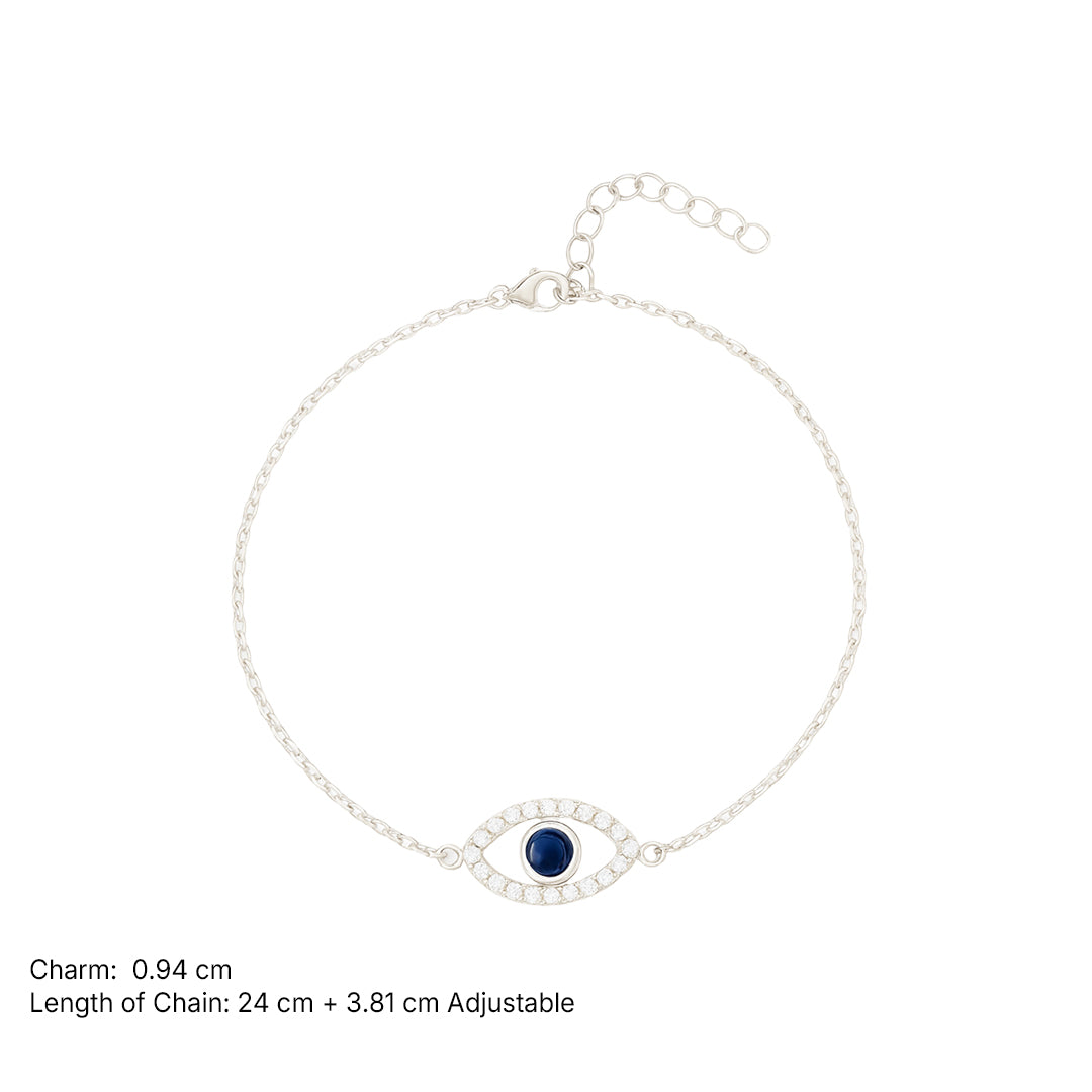 Evil Eye Anklet 925 Sterling Silver 24 cm + 3.81 cm Adjustable