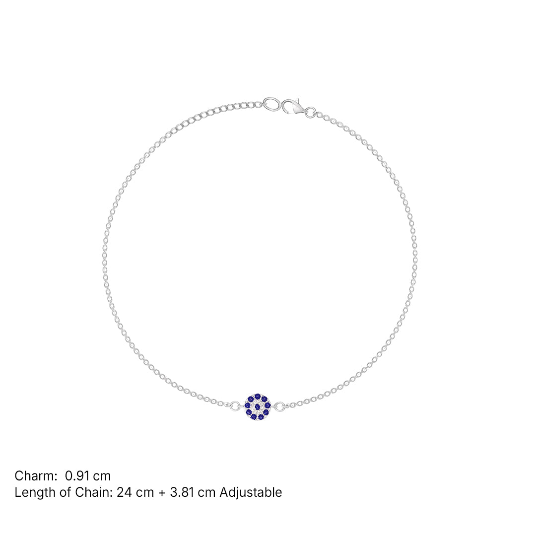 Evil Eye Blue Stone Anklet – 925 Sterling Silver 24 cm + 3.81 cm Adjustable
