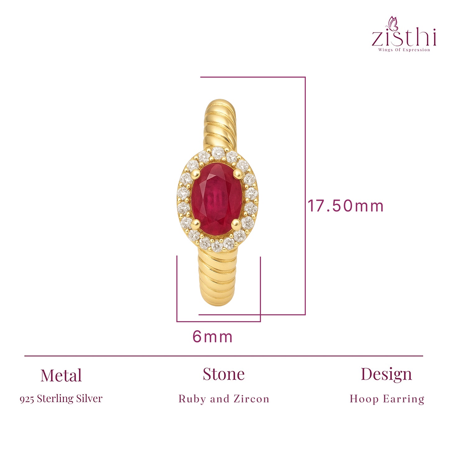 925 Sterling Silver Ruby Oval Hoop Earrings