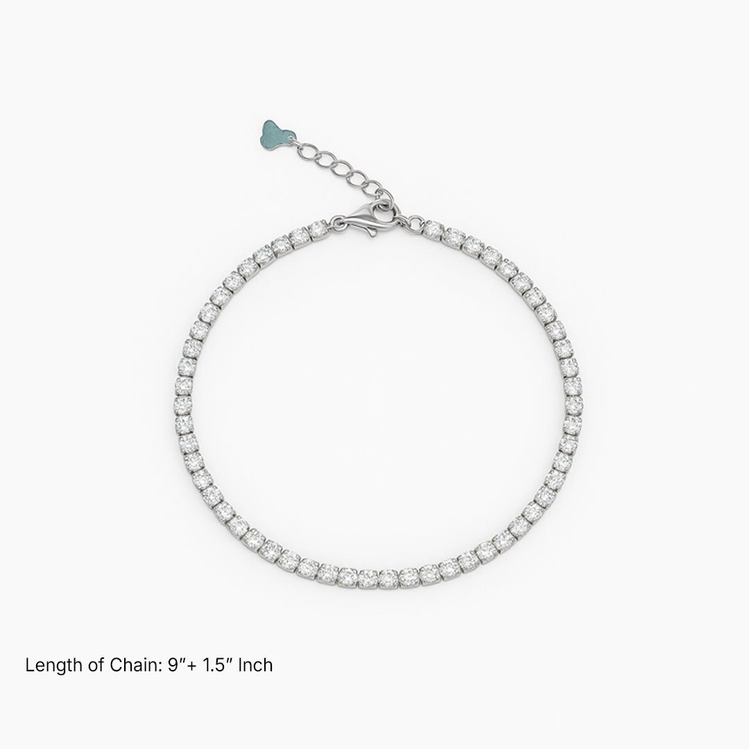Elegant Tennis Anklet in 9"+1.5" inch 925 Sterling Silver