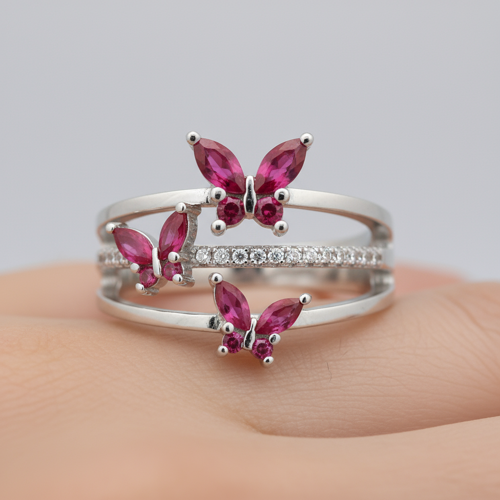 Trinity Bloom Butterfly Ring
