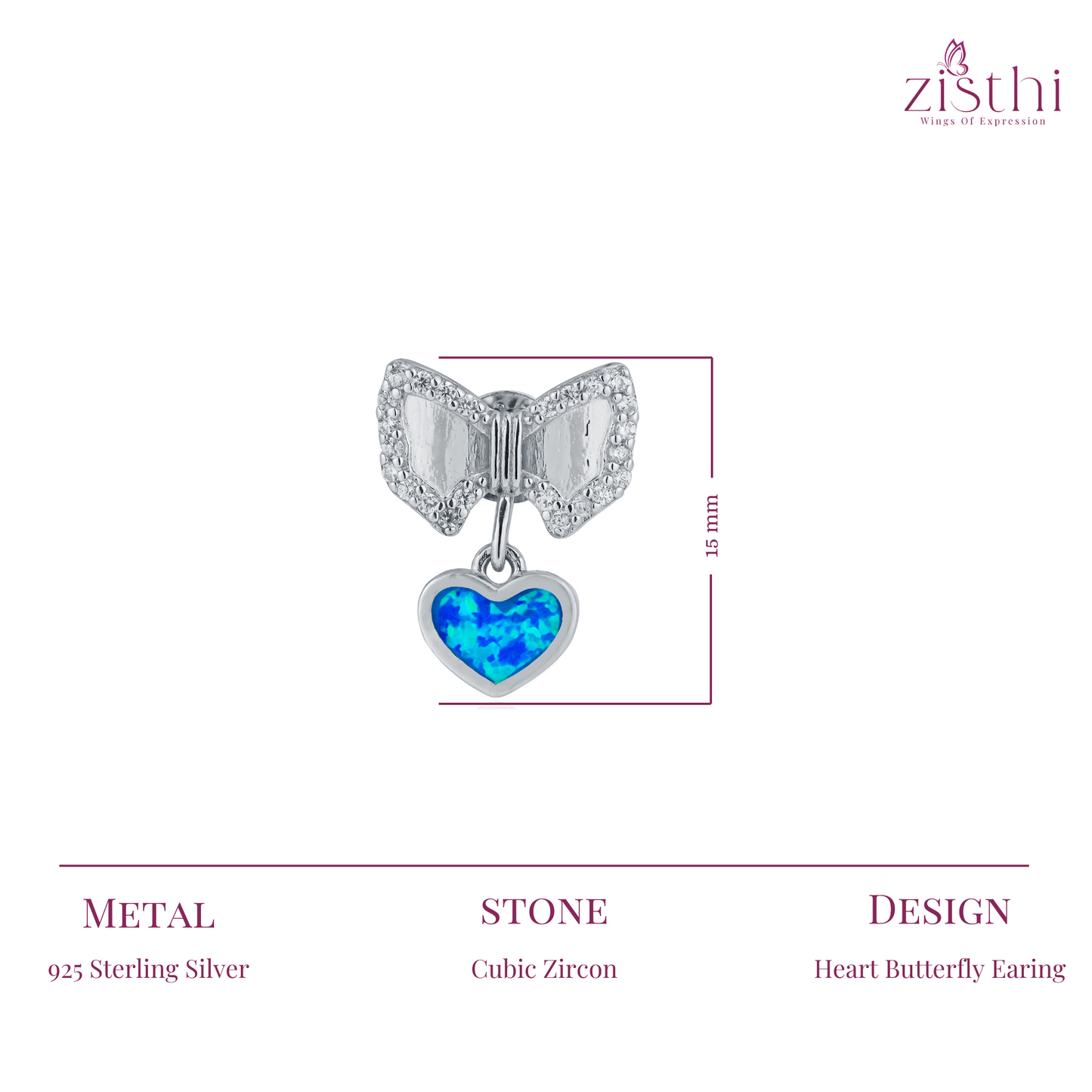 Butterfly with Inlay Pearl Heart Silver Earring