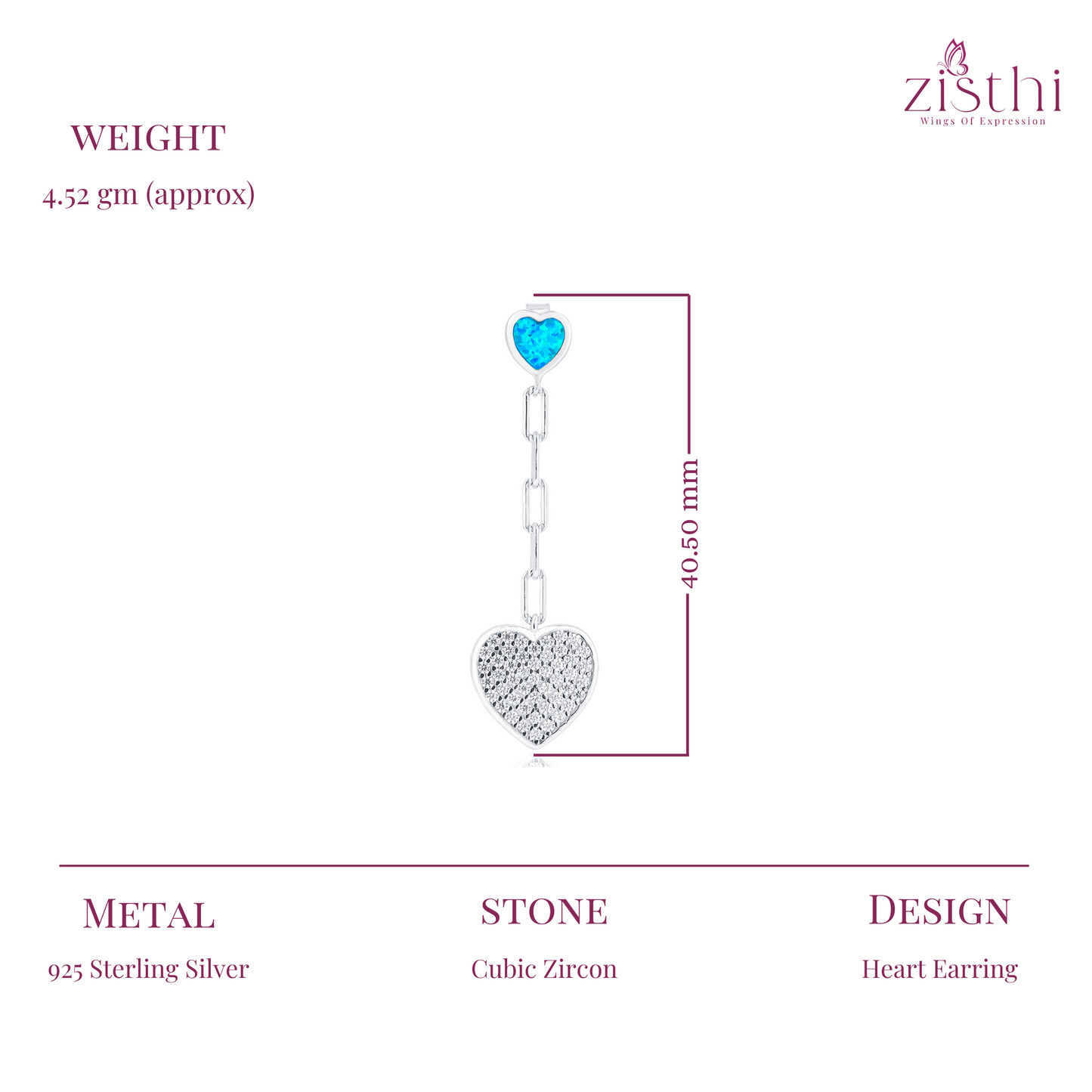 Charming Blue opal Inlay Heart Silver Earring