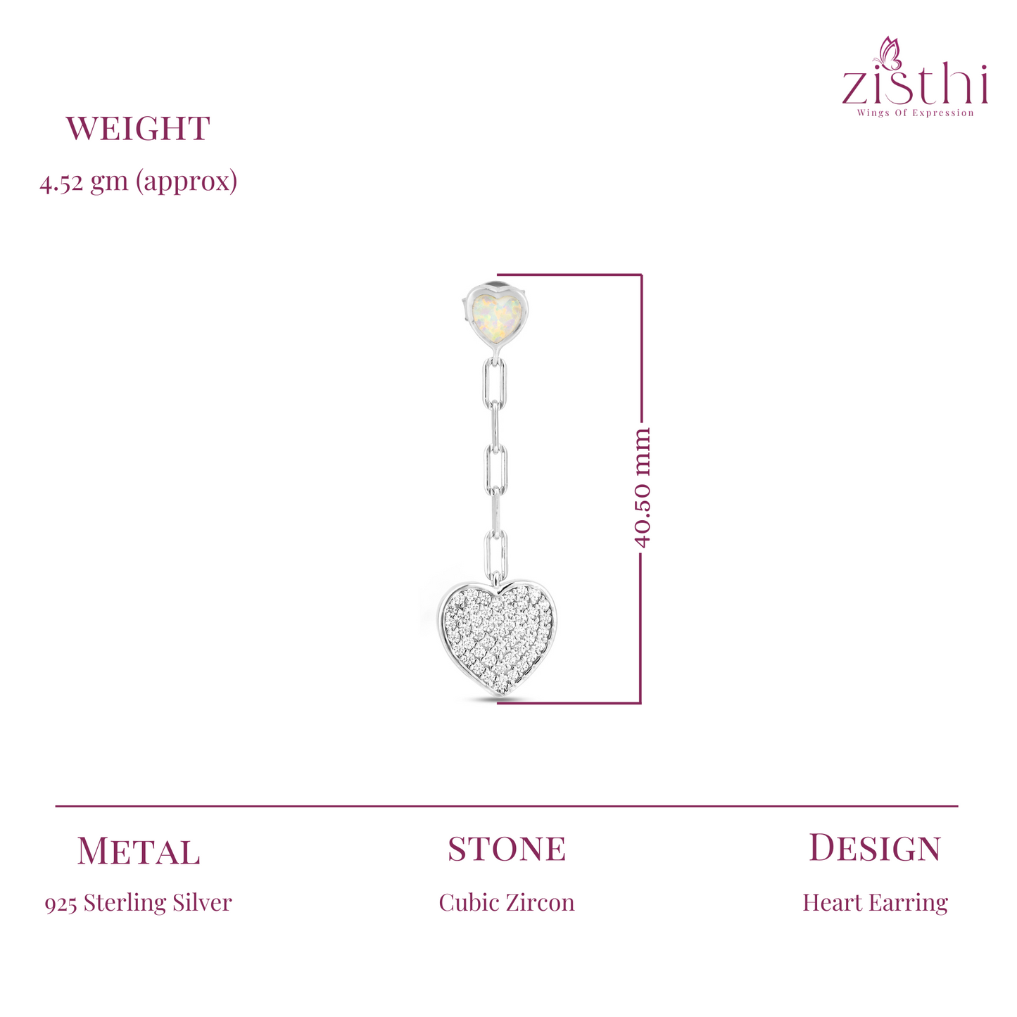 Charming White opal Inlay Heart Silver Earring