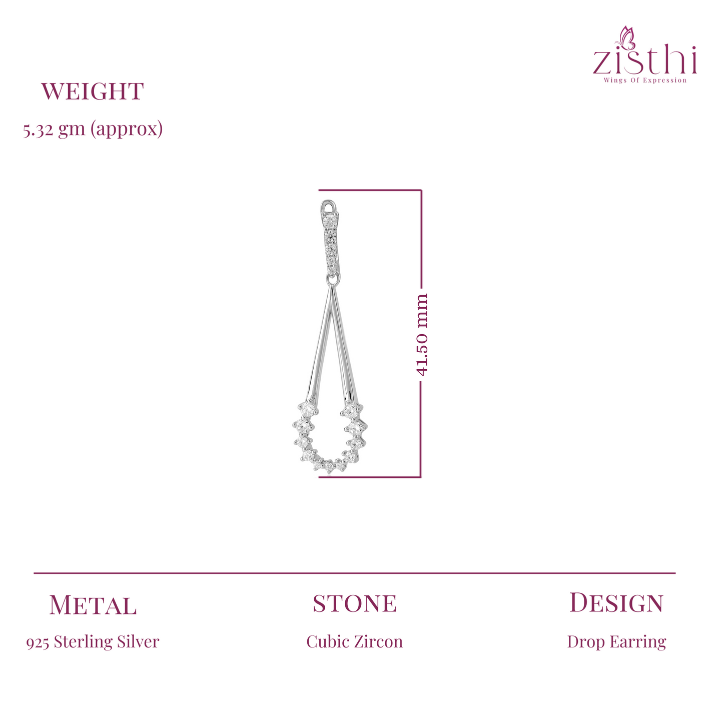 Silver Drop Earring with Zircon