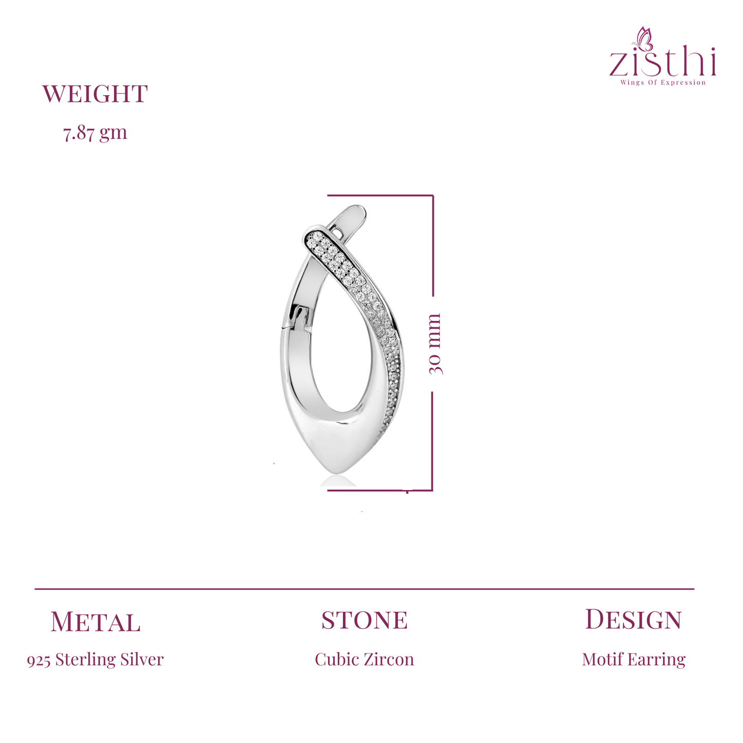 Minimalist Zirconia Silver Earring