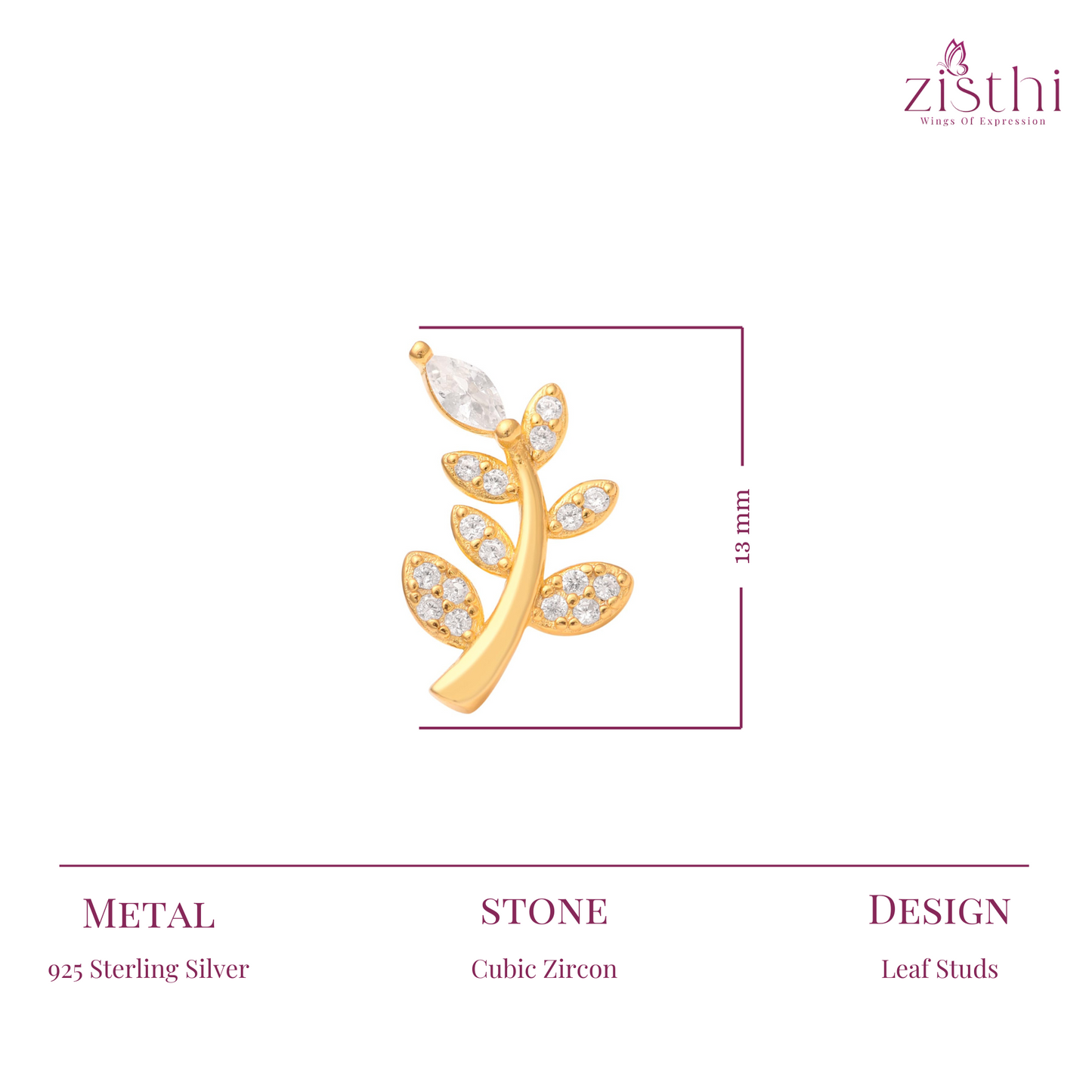 Leafy Grace Zircon Earring In 925 Sterling Silver