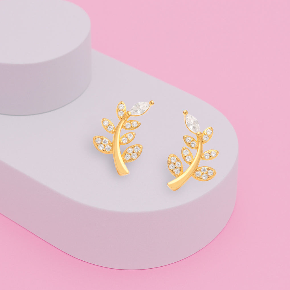 Leafy Grace Zircon Earring In 925 Sterling Silver