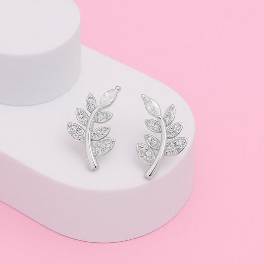 Leafy Grace Zircon Earring In 925 Sterling Silver