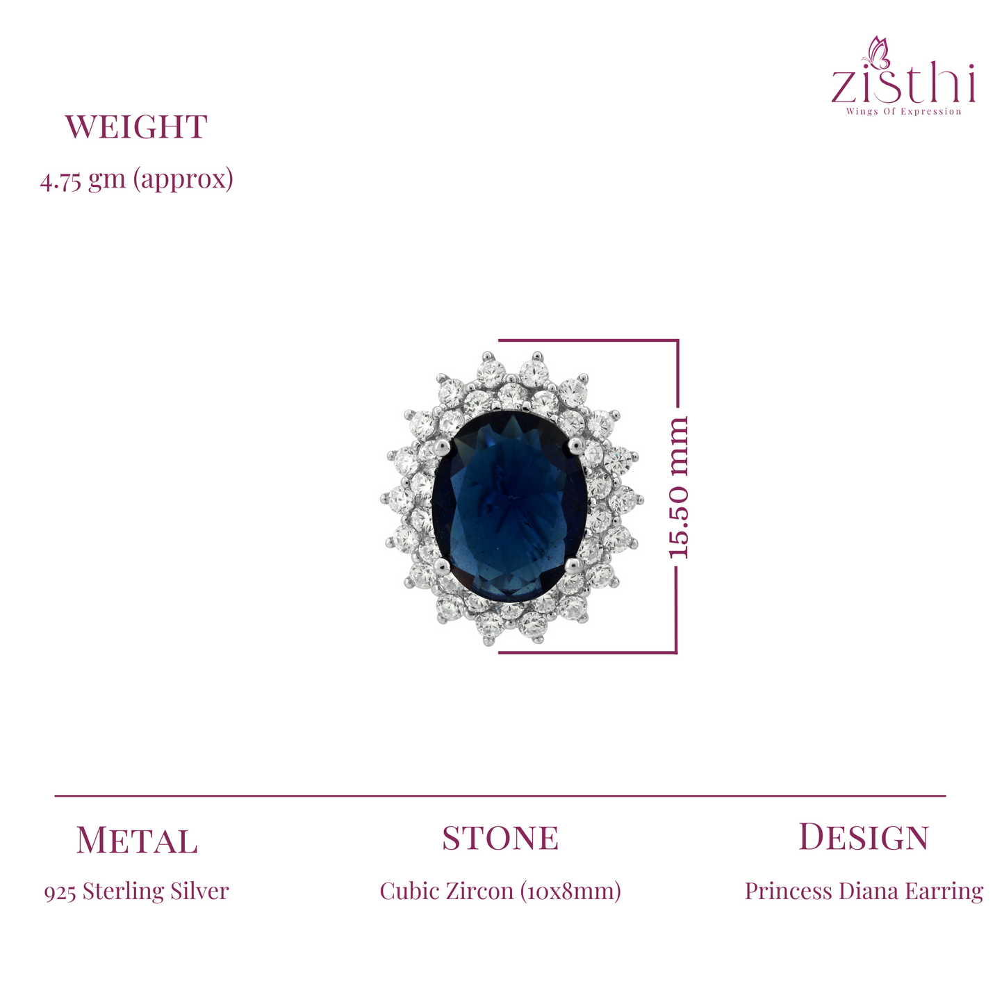 Princess Diana Inspired Blue Sapphire Silver Stud
