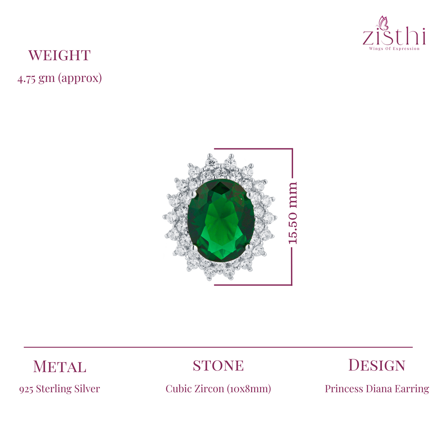 Princess Diana Inspired Emerald Silver Stud
