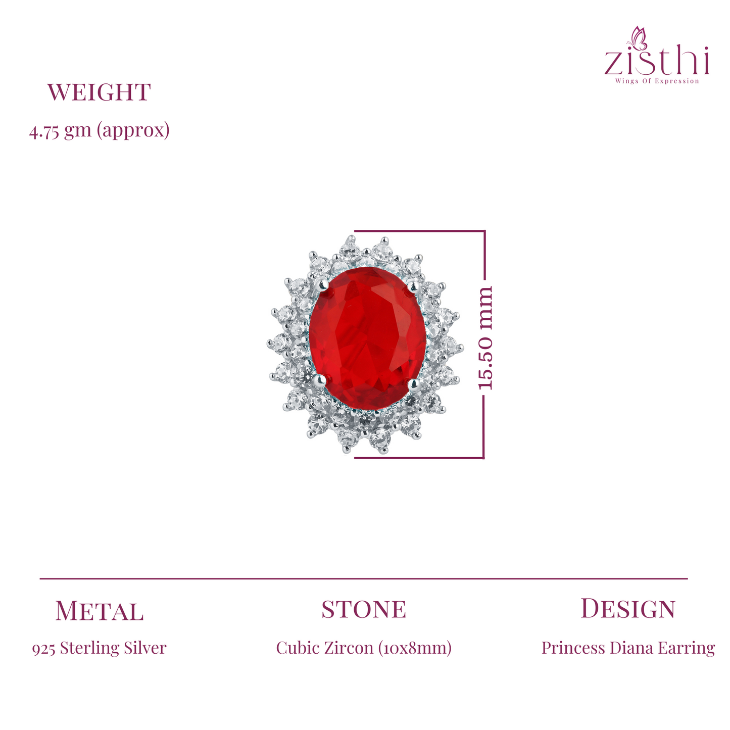 Princess Diana Inspired Ruby Silver Stud