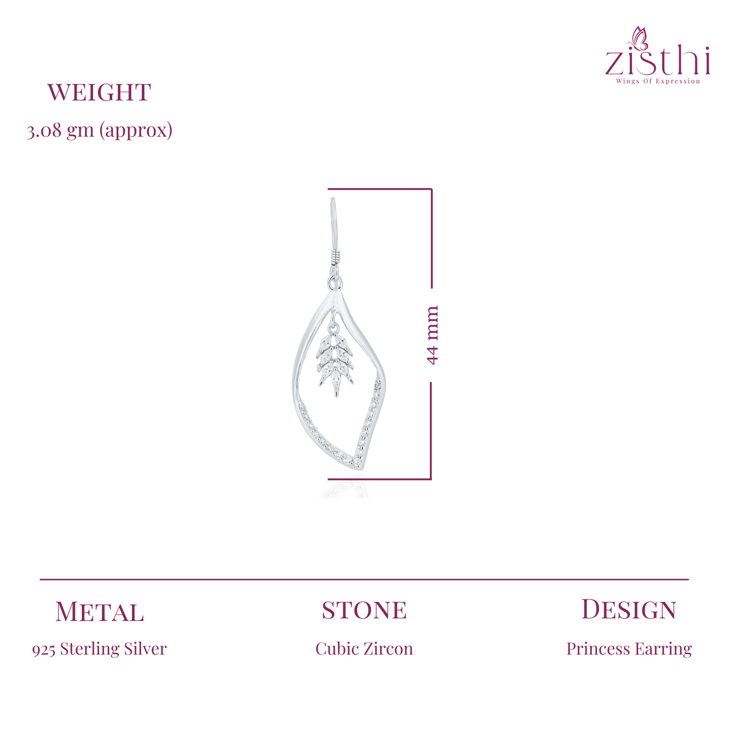 Silver princess Zircon Earring