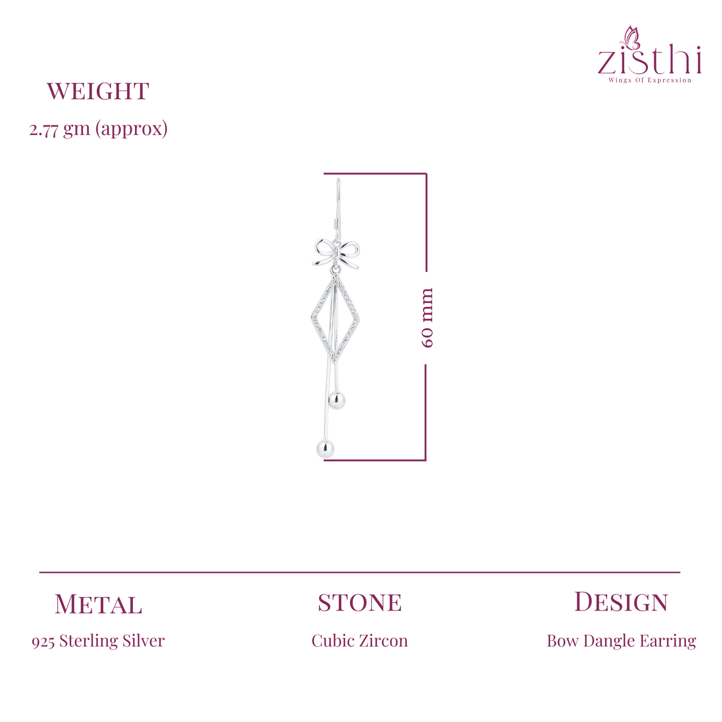 Bow Dangler Silver Earring