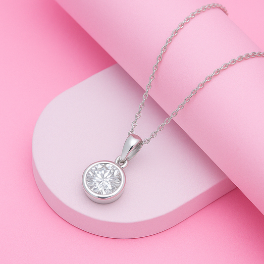 Classic Solitaire Round Silver Pendant