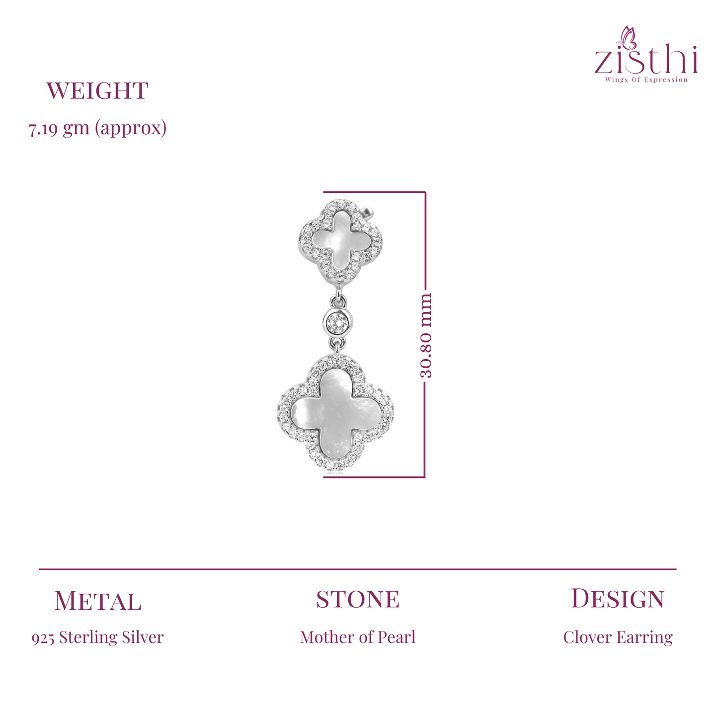 Inlay Clover Silver Earring