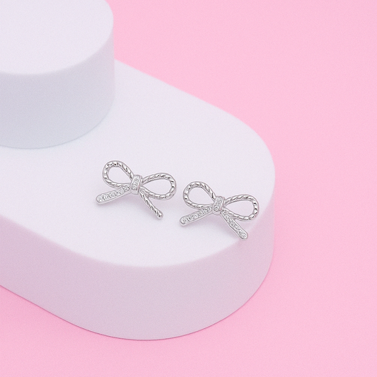 Minimalist Silver Bow Earrings In 925 Sterling Silver