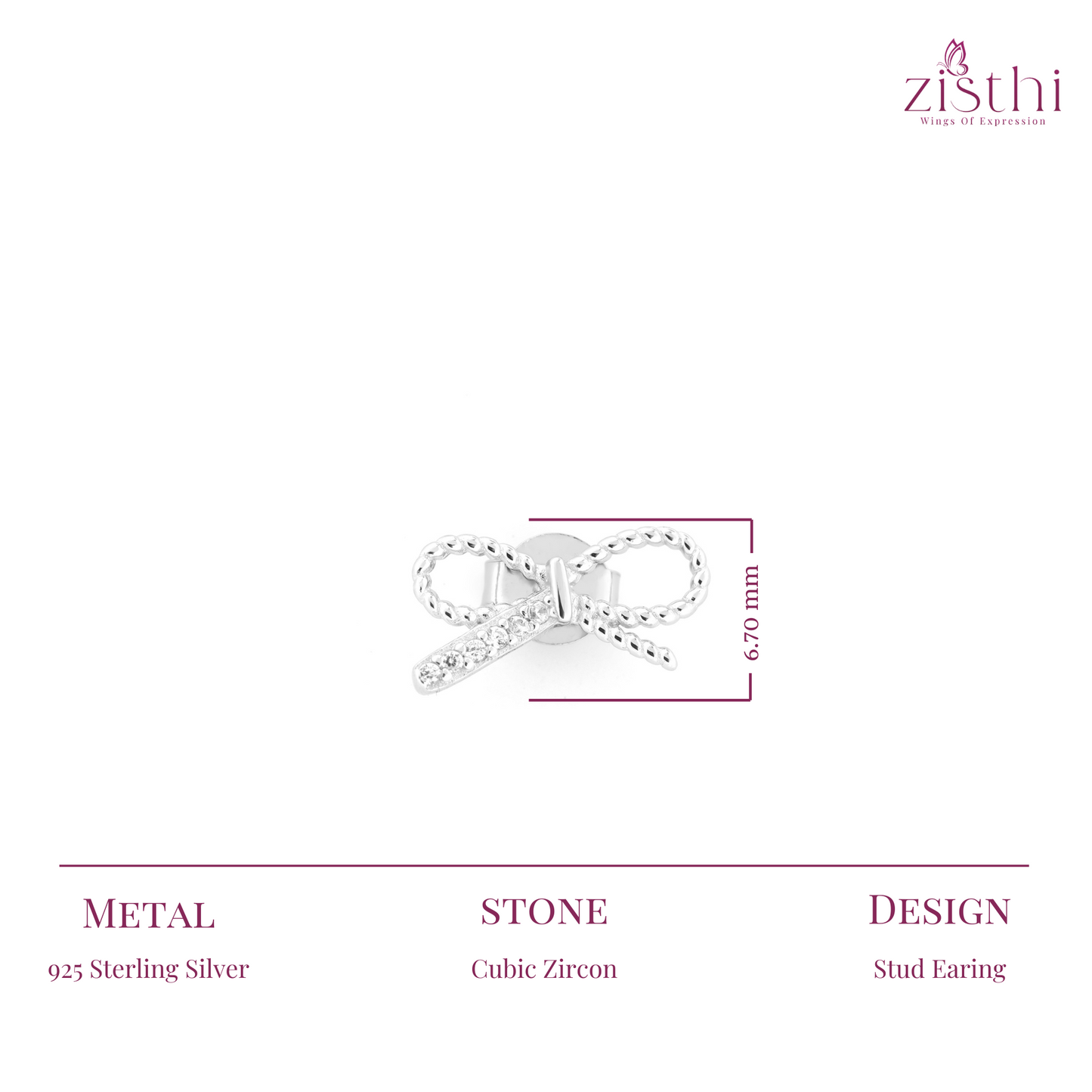 Minimalist Silver Bow Earrings In 925 Sterling Silver