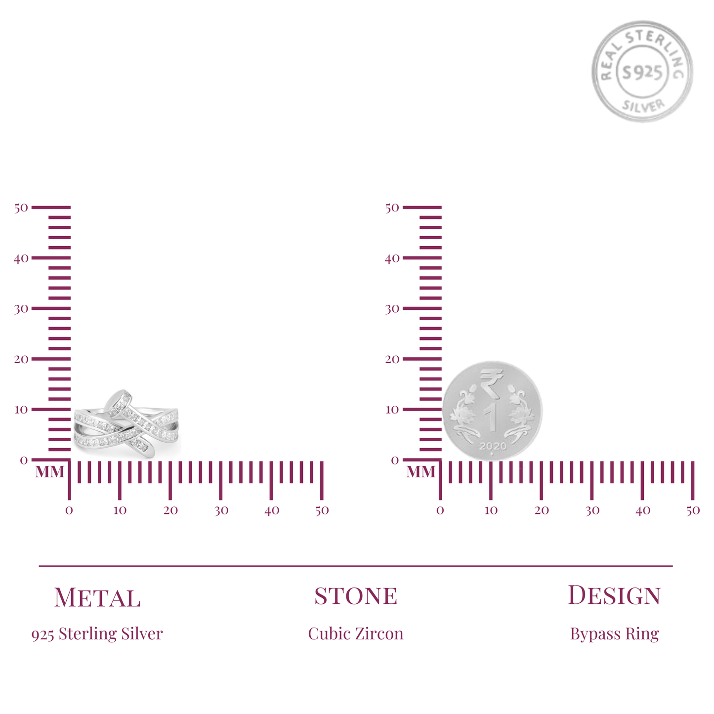 Silver Zircon layered Ring