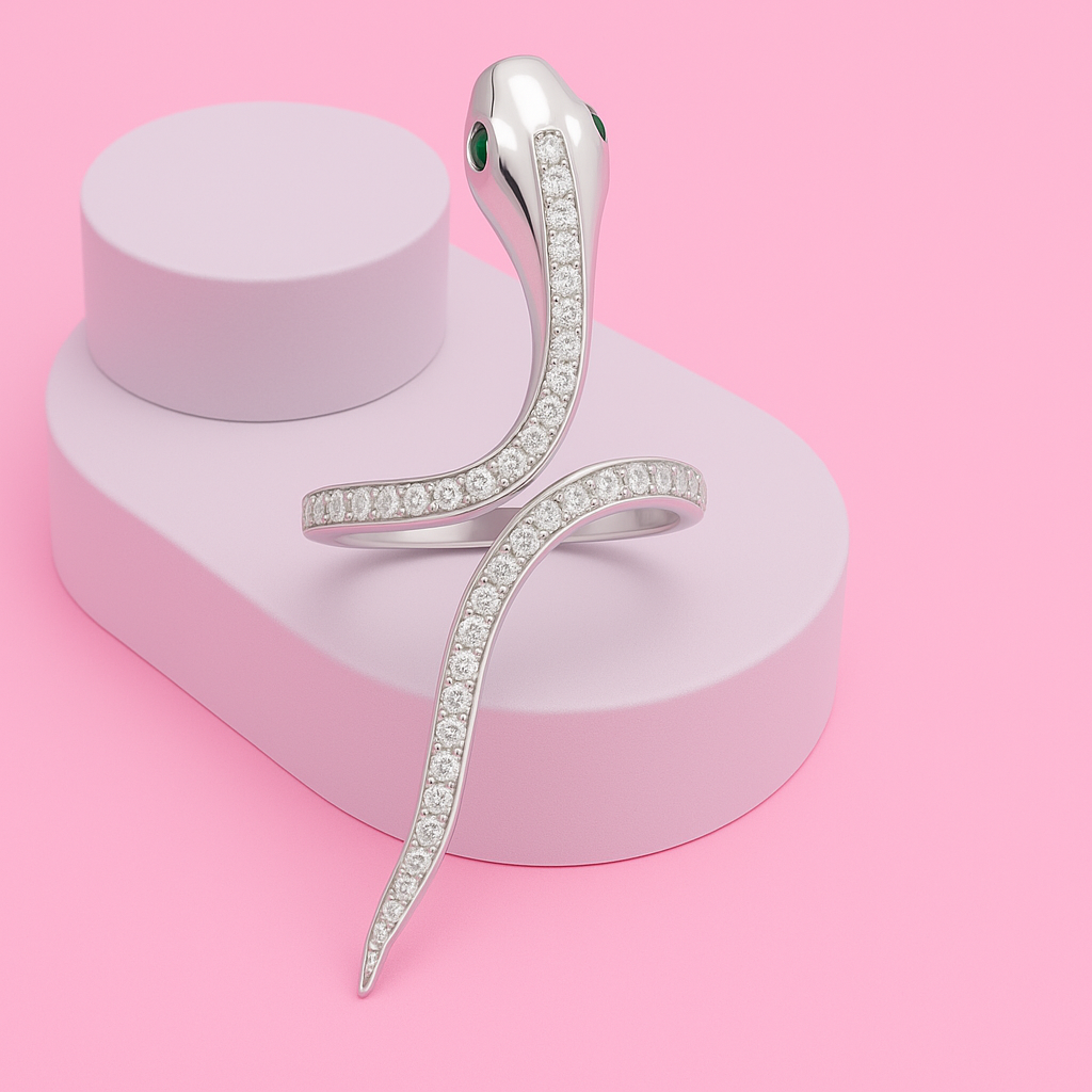Silver Green Eye Snake Zircon Ring