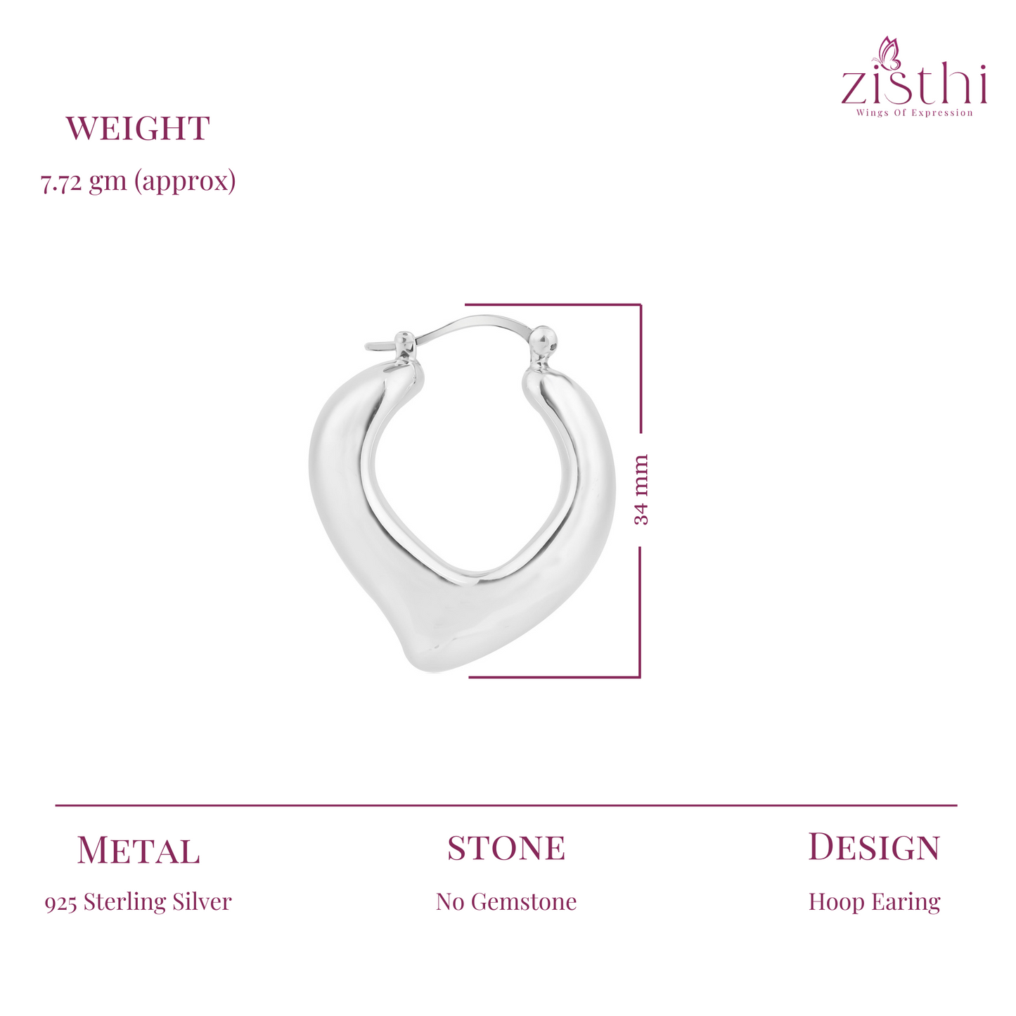 Silver Puffy Heart Hoop Earring