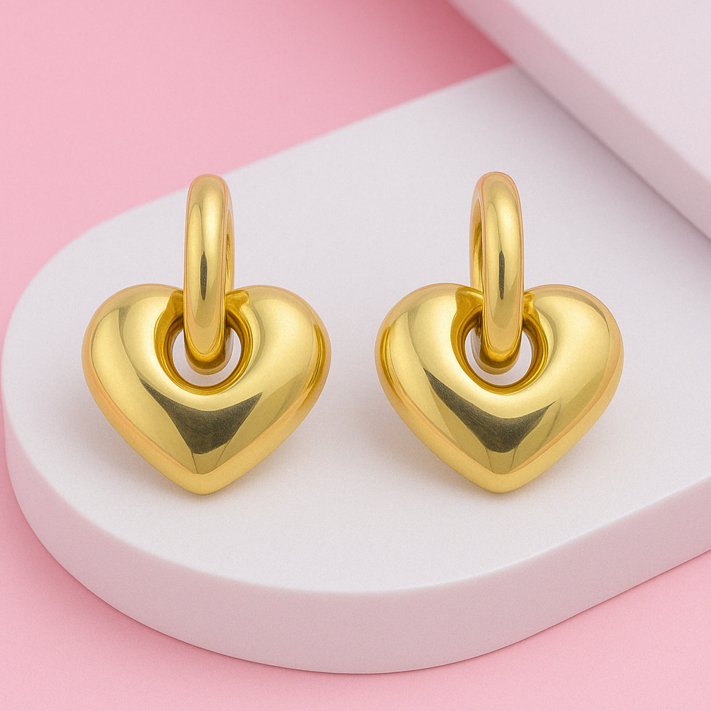 Yellow Gold Heart Shape Linking Silver Earring