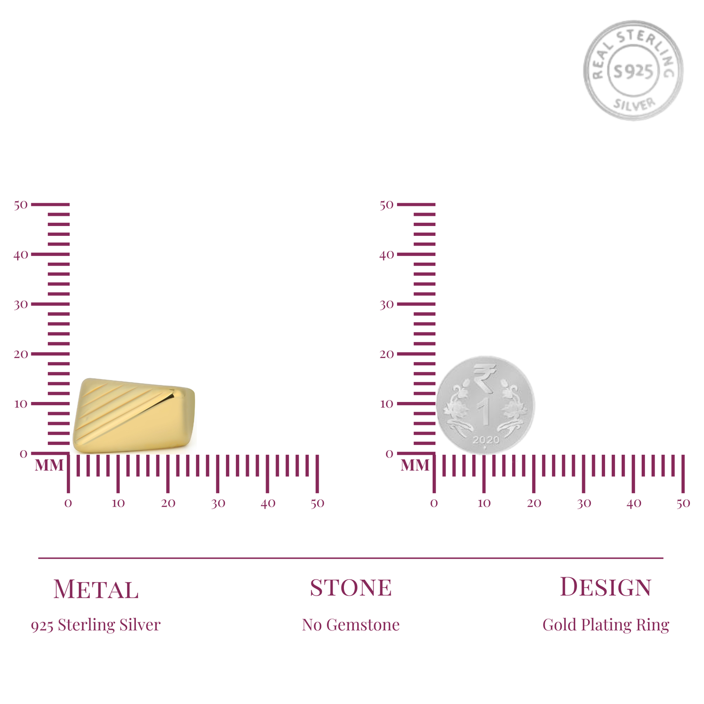 Gold Plating Abstract Silver Ring