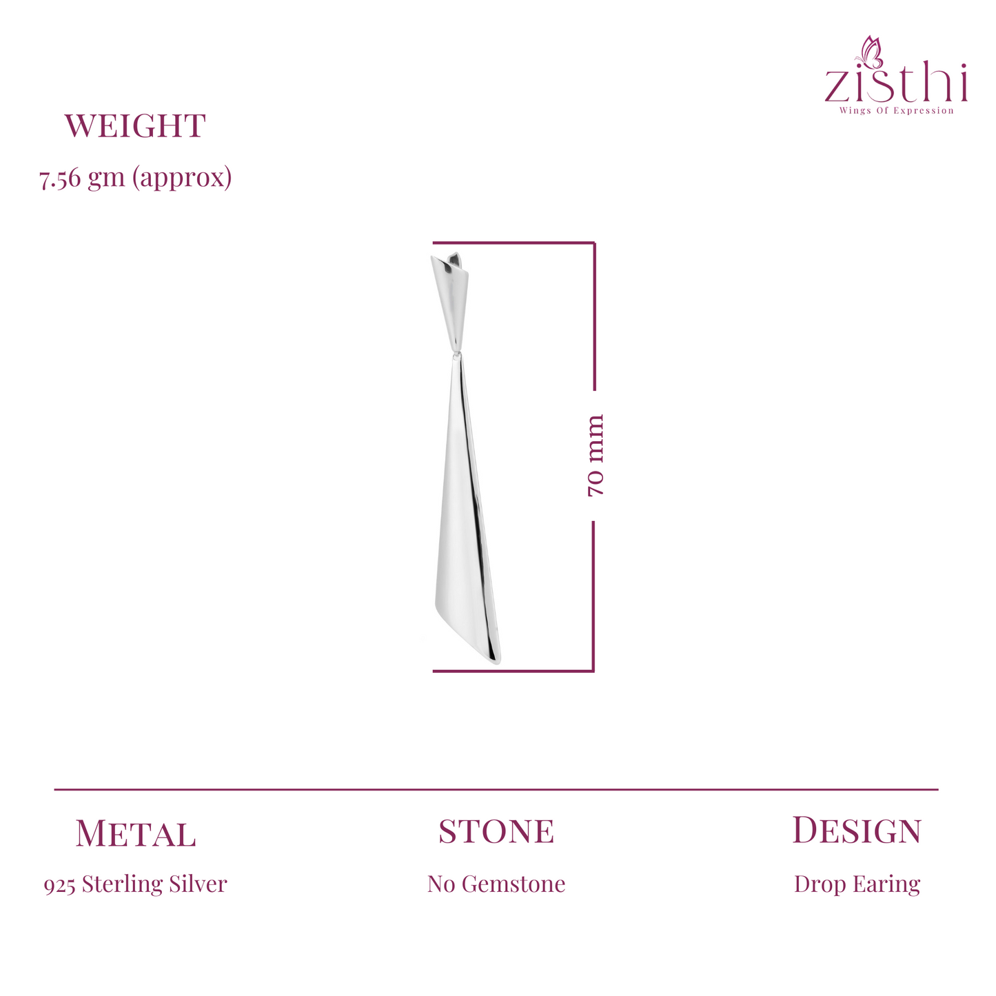 Silver Long Cone Earring