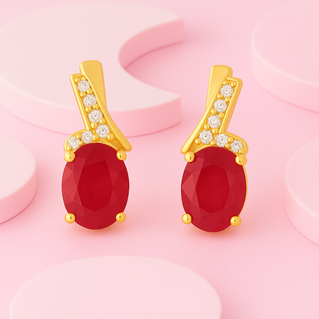 Natural Ruby 4.00Ct and Zircon Silver Earring