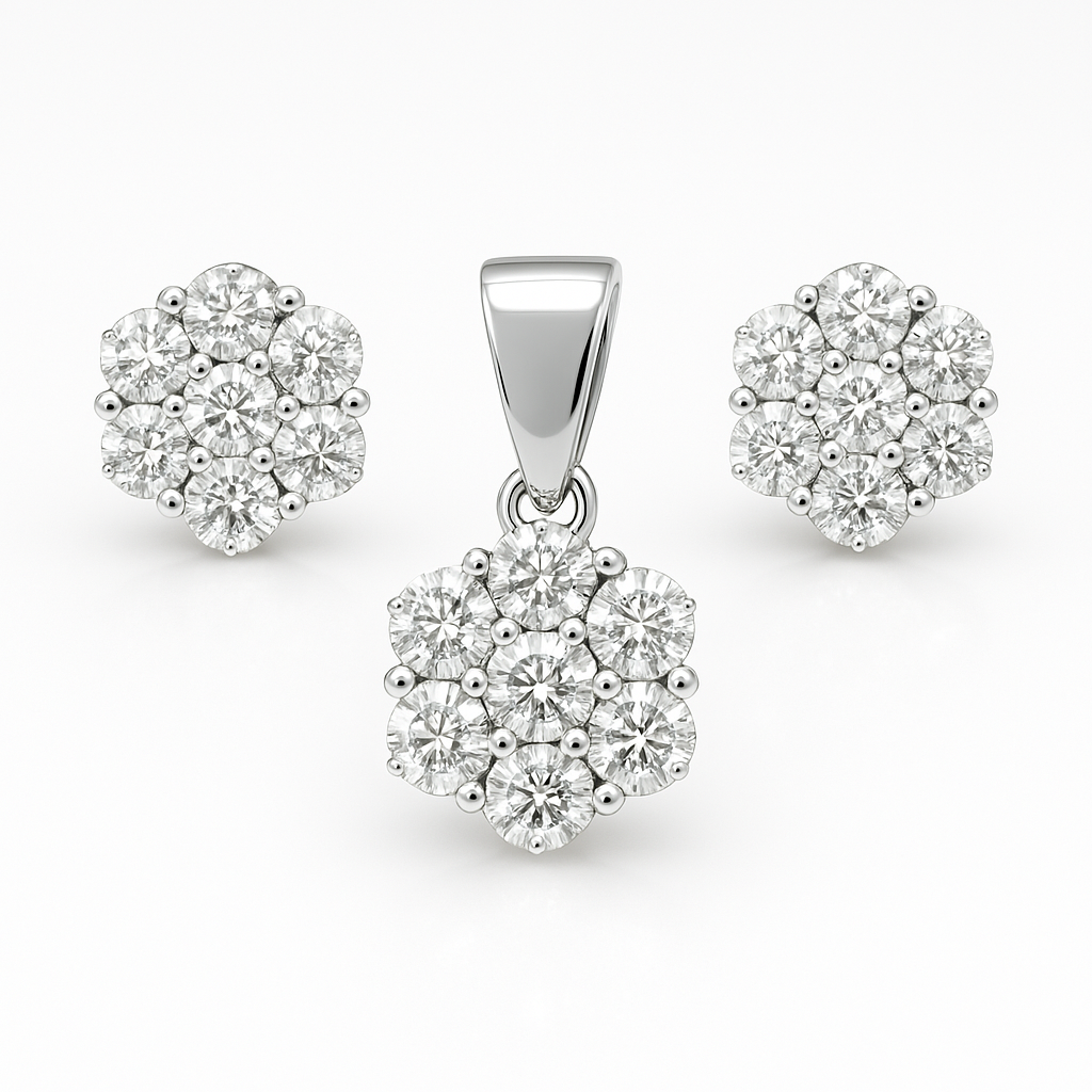 Floral Sparkle Pendant & Studs Set