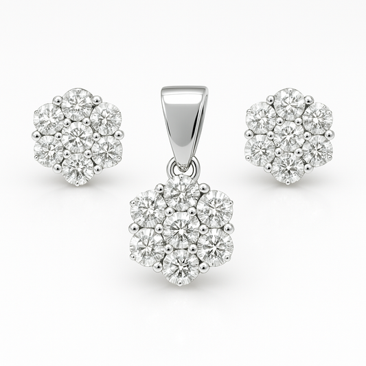 Floral Sparkle Pendant & Studs Set