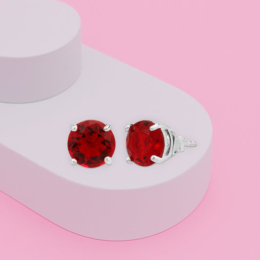 Red Simulated Diamond Round Earring