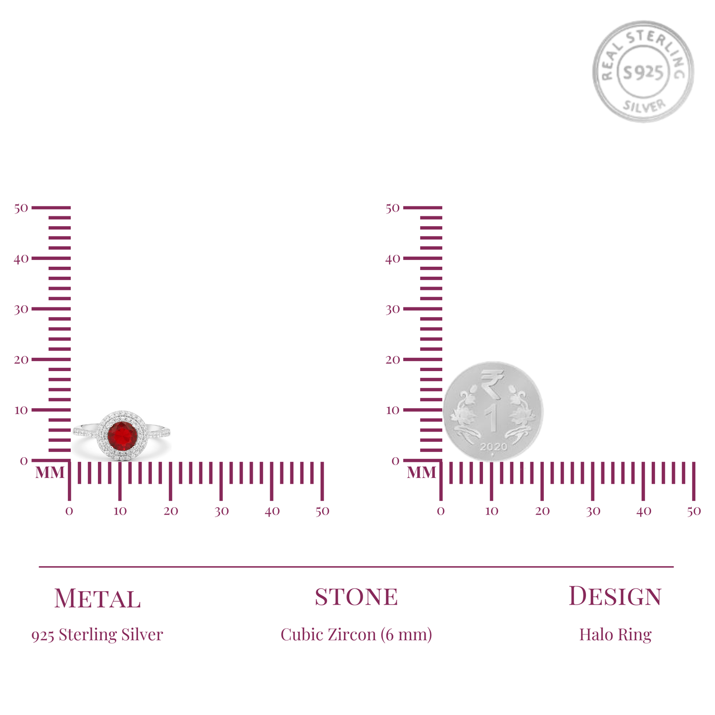 Simulated Diamond Ruby Double Halo Ring