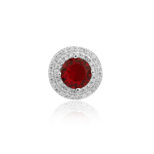 Simulated Diamond Ruby Double Halo Pendant