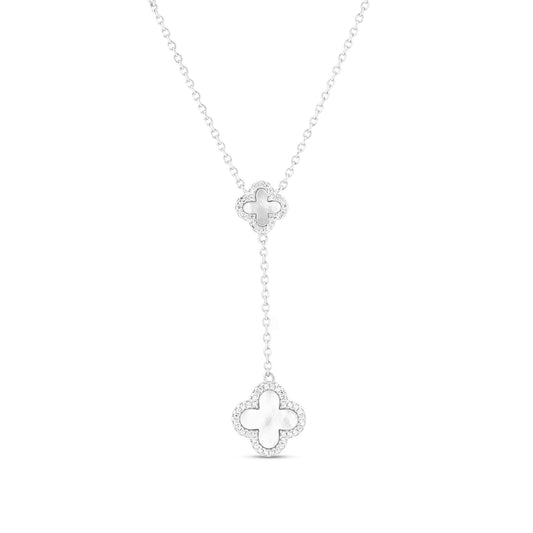 Inlay Clover Silver Linking Necklace 20 "Inch
