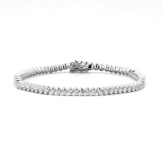 Half Bezal Tennis Silver Bracelet 7" Inch