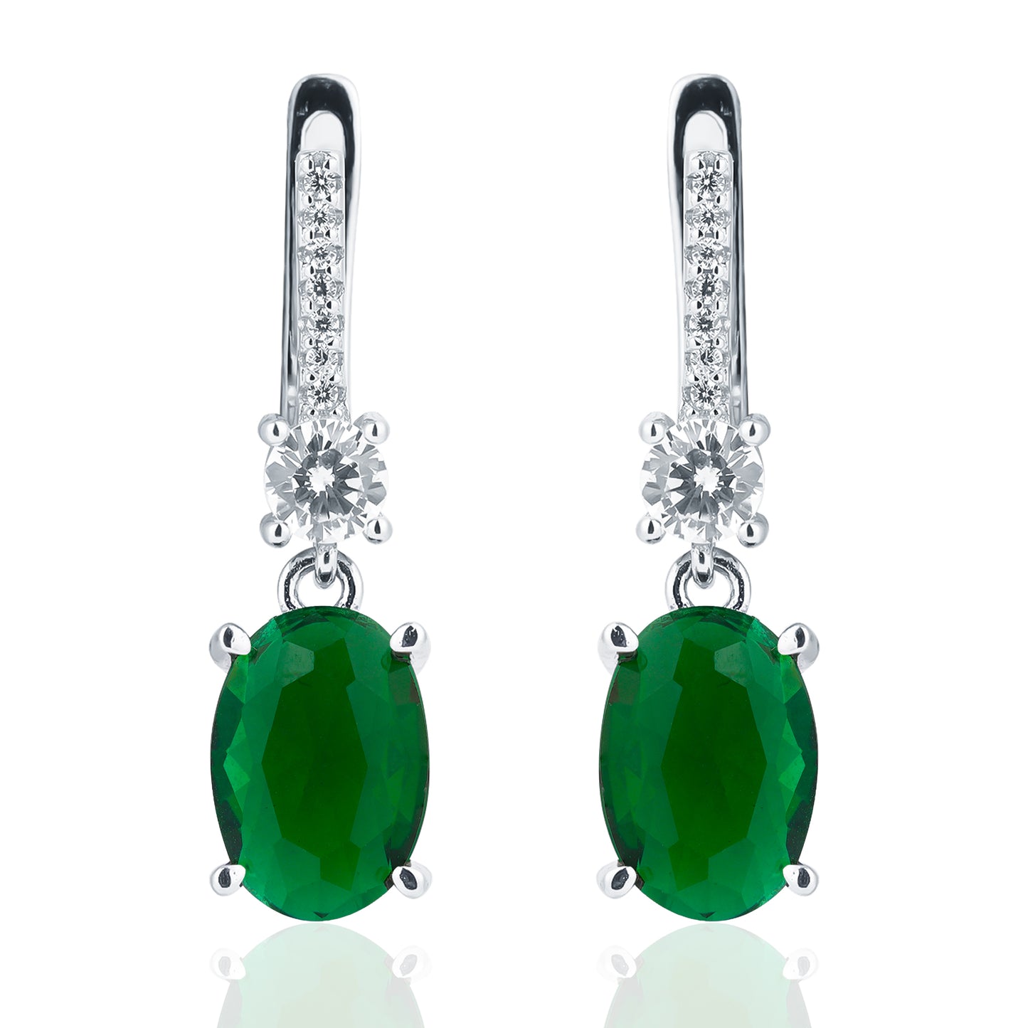 Silver Oval Emerald Pendant and Earring Set