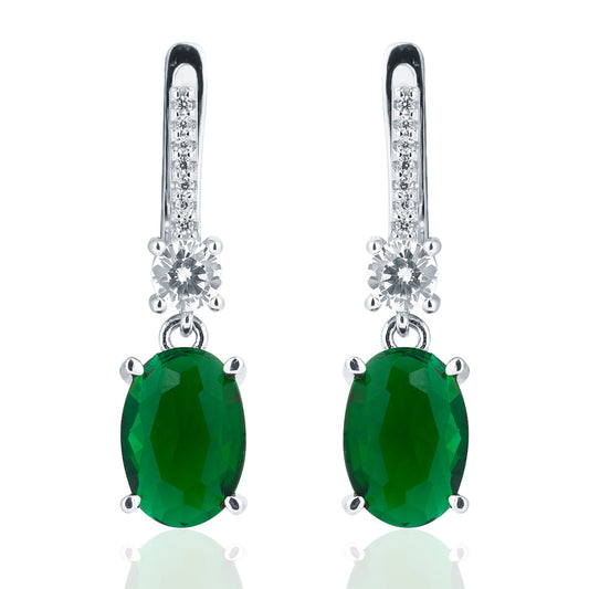 Silver Oval Emerald Pendant and Earring Set