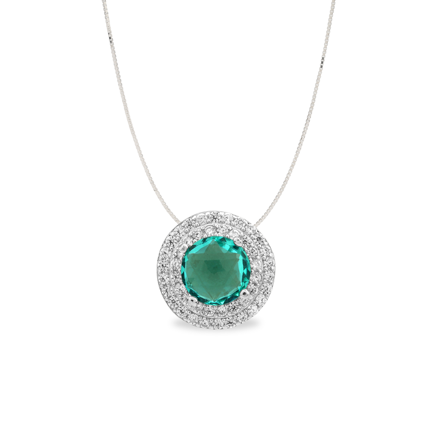 Simulated Diamond Double Halo Pendant