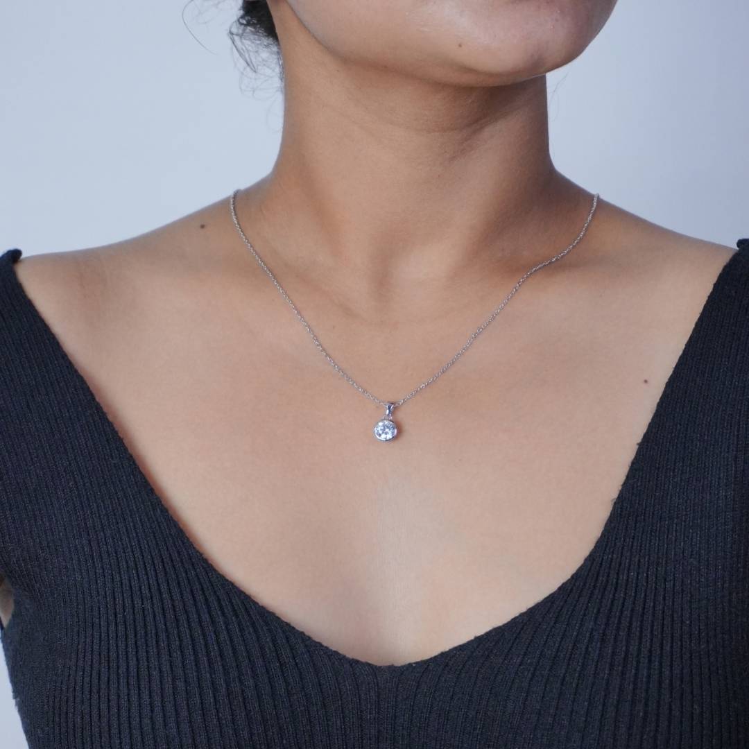 Classic Solitaire Round Silver Pendant