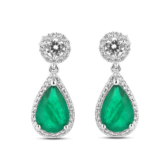 Silver Oval Cut Emerald Earring