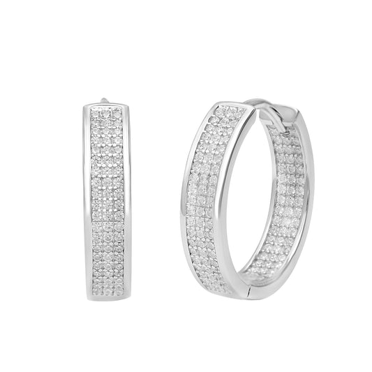 Diamond look 3 Row Zircon Inout Hoop Earring 15MM