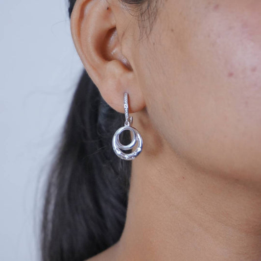 Silver Zircon Sparkling Big Hoop Earring