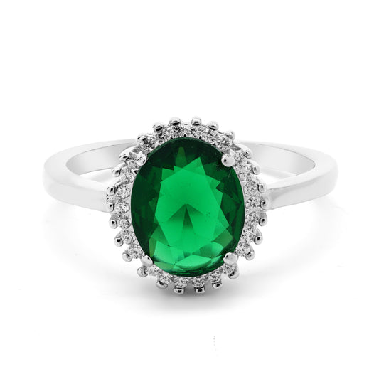Diana Inspired Halo  Ring In 925 Sterling Silver (Emerald)