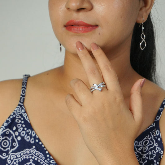Silver Zircon layered Ring