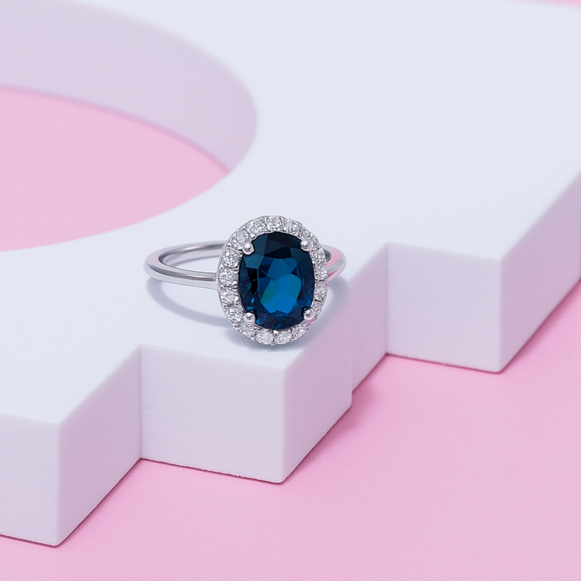 Diana Inspired Halo Ring In 925 Sterling Silver