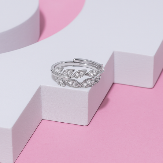 Designer Leaf Adjustable 925 Sterling Silver Ring