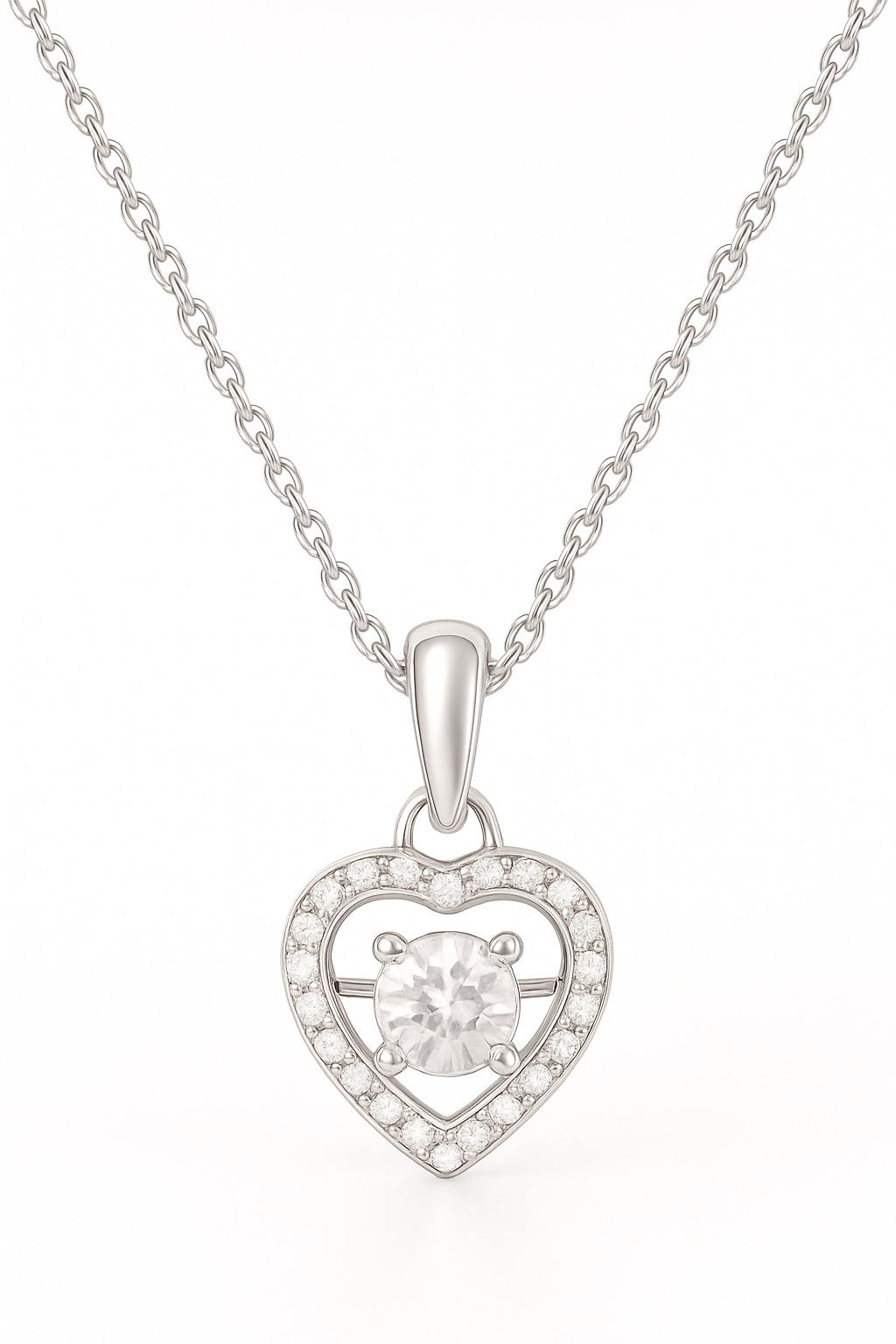 925 Sterling Silver Dancing Diamond Heart Pendant Necklace