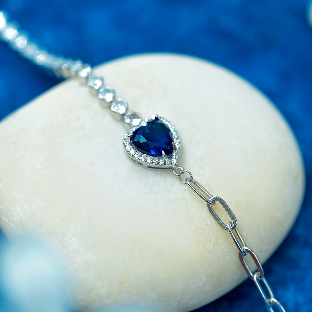 Heart Of The Ocean Silver Bracelet 6.5"+1.5" inch